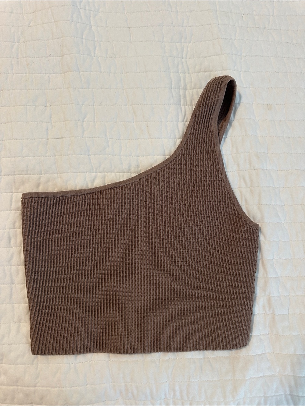 Aritzia Babaton One-Shoulder Ribbed Crop Top in Brown